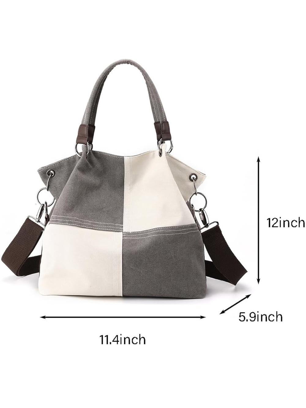Two-Tone Gray and Cream Patchwork Shoulder Bag